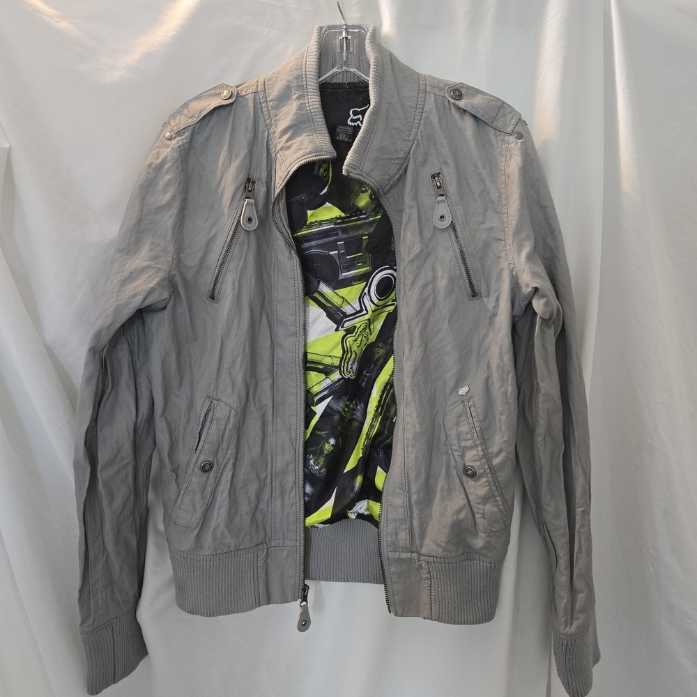 Fox Juniors Size L Y2K-inspired Gray Moto Jacket Full-zip Lined Bomber Sz L